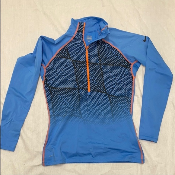 Nike Pro Dri-fit Women’s Half Zip Pullover Blue Orange Fleece Lined Size Large - Picture 2 of 12